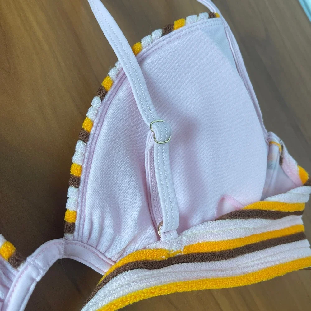 Wild Fable Striped Terry Underwire Bikini Swimsuit‎ Top Orange Brown Pink Large